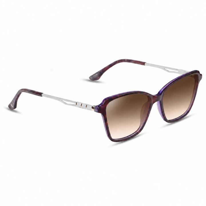 Lentes de sol Fiore 1006 Morado cristal Gradiente Cafe polarizado vista tres cuartos mujer #color_gradiente-cafe