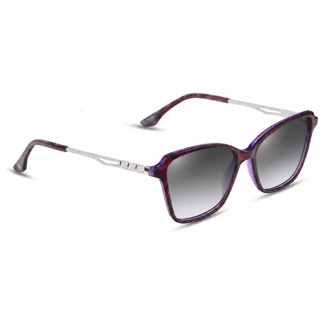 Lentes de sol Fiore 1006 Morado cristal Gradiente Gris polarizado vista tres cuartos mujer #color_gradiente-gris