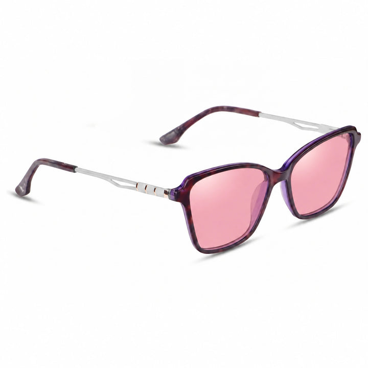 Lentes de sol Fiore 1006 Morado cristal Rosado polarizado vista tres cuartos mujer #color_rosado