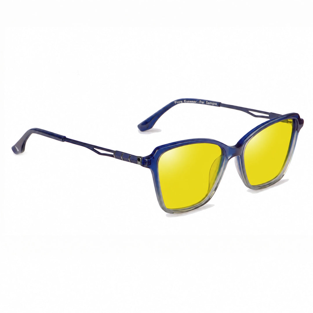 Lentes de sol Fiore 1006 Azul cristal Amarillo polarizado vista tres cuartos mujer #color_amarillo