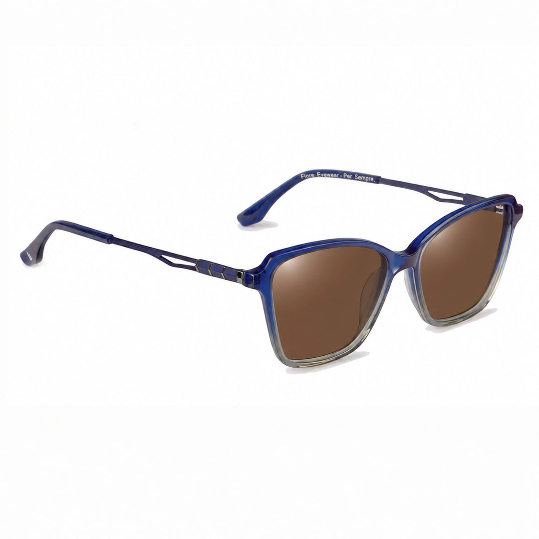 Lentes de sol Fiore 1006 Azul cristal Cafe polarizado vista tres cuartos mujer #color_cafe