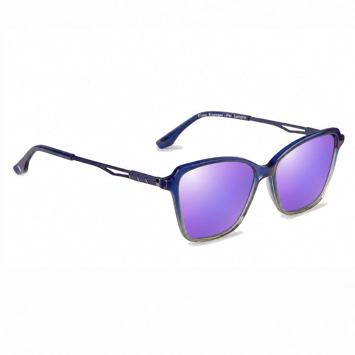 Lentes de sol Fiore 1006 Azul cristal Espejado Morado polarizado vista tres cuartos mujer #color_espejado-morado