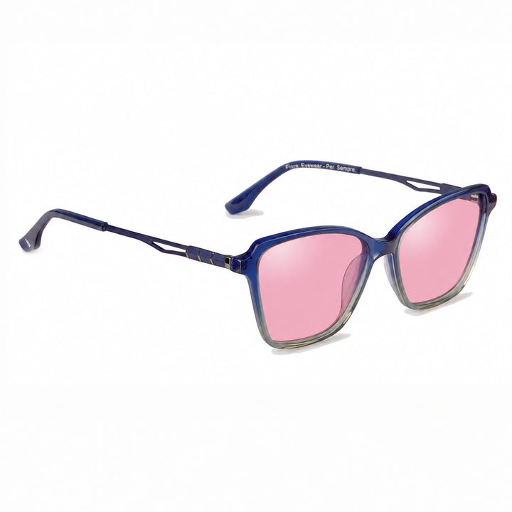 Lentes de sol Fiore 1006 Azul cristal Rosado polarizado vista tres cuartos mujer #color_rosado