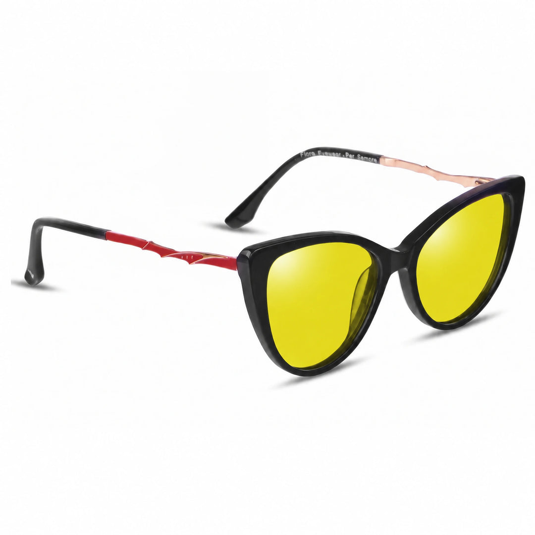Lentes de sol Fiore 1010 Negro cristal Amarillo polarizado vista tres cuartos mujer #color_amarillo