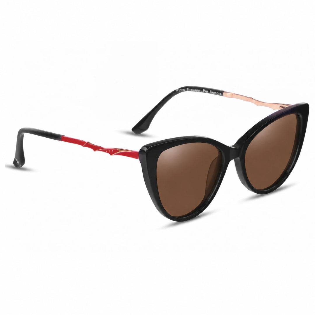 Lentes de sol Fiore 1010 Negro cristal Cafe polarizado vista tres cuartos mujer #color_cafe