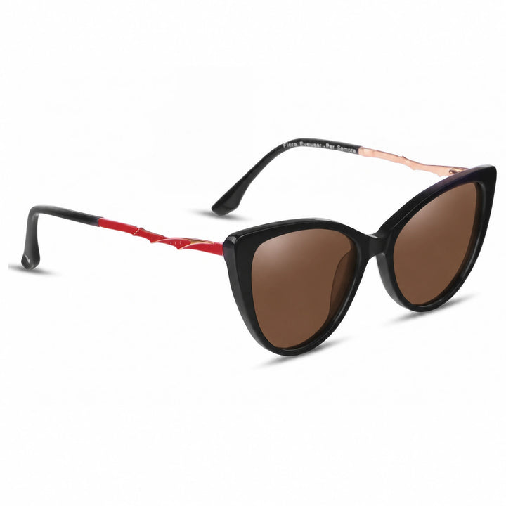 Lentes de sol Fiore 1010 Negro cristal Cafe polarizado vista tres cuartos mujer #color_cafe