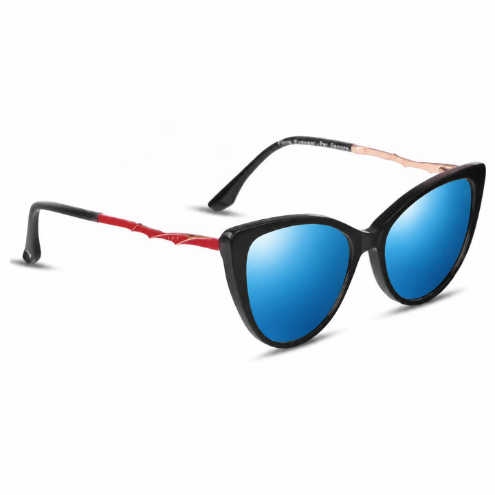 Lentes de sol Fiore 1010 Negro cristal Espejado Azul polarizado vista tres cuartos mujer #color_espejado-azul