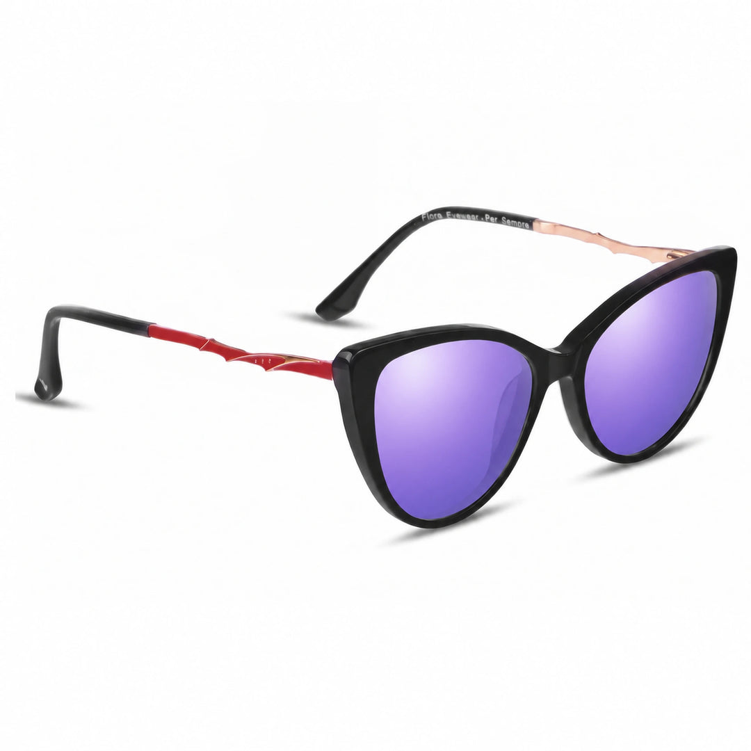Lentes de sol Fiore 1010 Negro cristal Espejado Morado polarizado vista tres cuartos mujer #color_espejado-morado