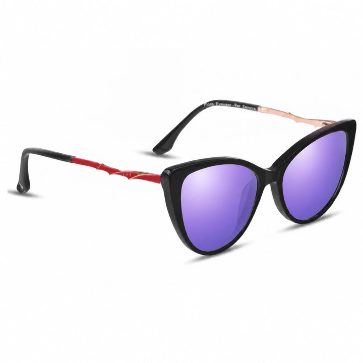 Lentes de sol Fiore 1010 Negro cristal Espejado Morado polarizado vista tres cuartos mujer #color_espejado-morado