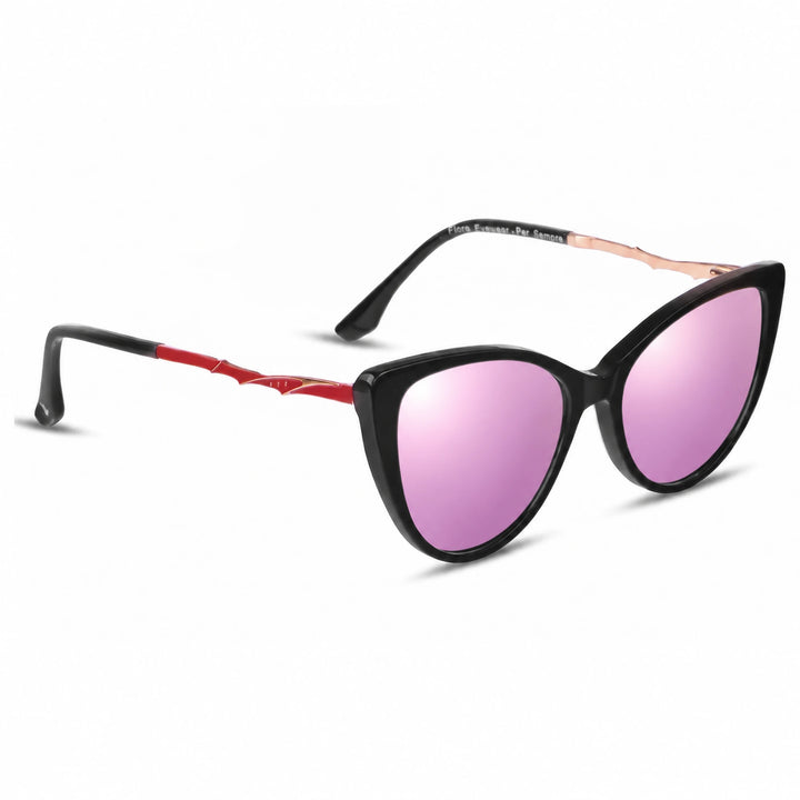 Lentes de sol Fiore 1010 Negro cristal Espejado Rosado polarizado vista tres cuartos mujer #color_espejado-rosado