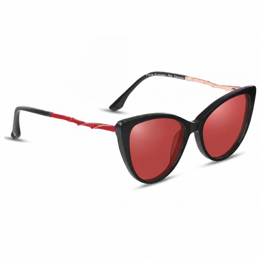Lentes de sol Fiore 1010 Negro cristal Rojo polarizado vista tres cuartos mujer #color_rojo