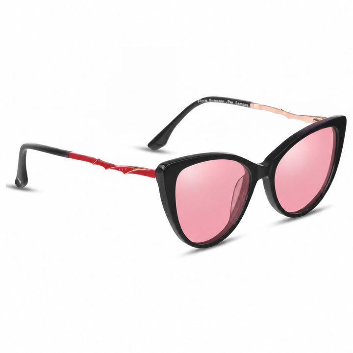 Lentes de sol Fiore 1010 Negro cristal Rosado polarizado vista tres cuartos mujer #color_rosado