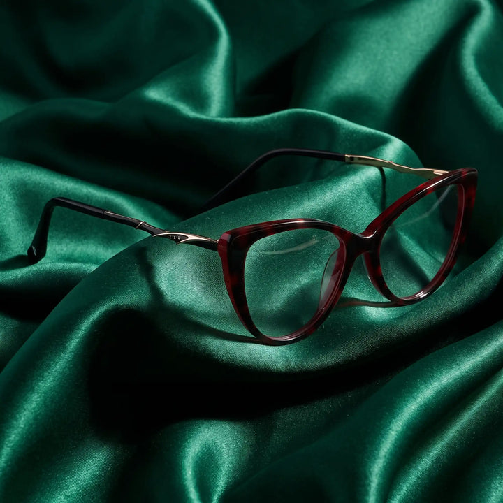 Anteojos Fiore 1010 en rojo – envuelto en seda esmeralda fluida