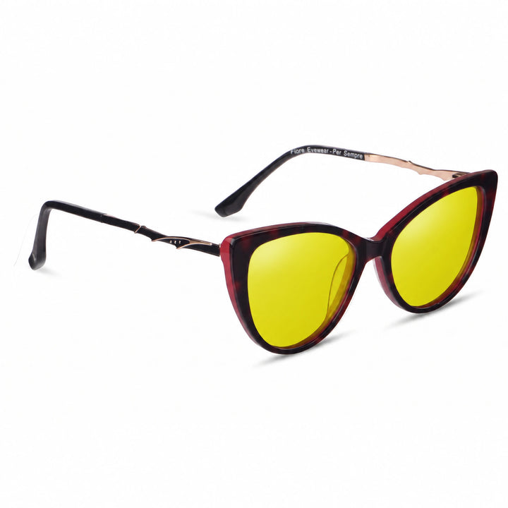 Lentes de sol Fiore 1010 Rojo cristal Amarillo polarizado vista tres cuartos mujer #color_amarillo