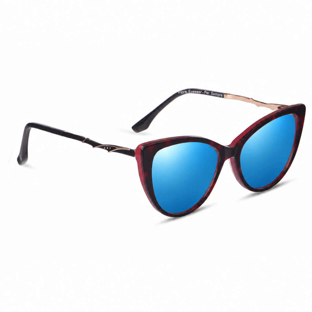 Lentes de sol Fiore 1010 Rojo cristal Espejado Azul polarizado vista tres cuartos mujer #color_espejado-azul