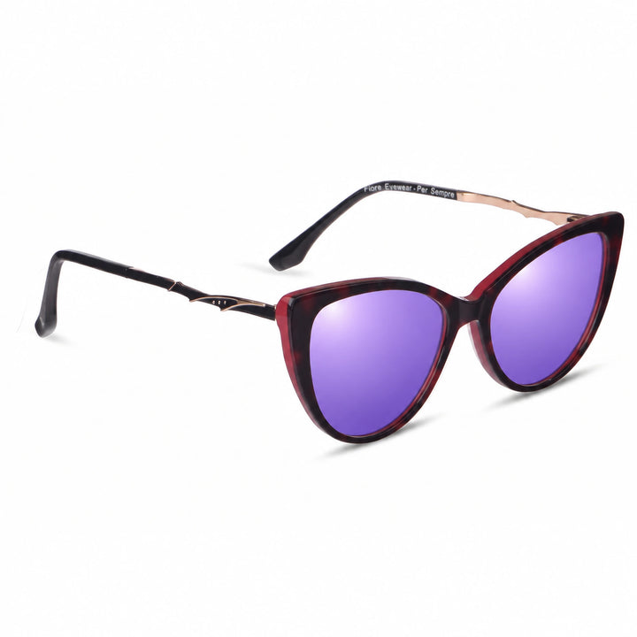 Lentes de sol Fiore 1010 Rojo cristal Espejado Morado polarizado vista tres cuartos mujer #color_espejado-morado