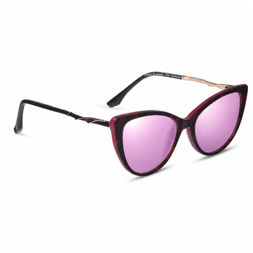 Lentes de sol Fiore 1010 Rojo cristal Espejado Rosado polarizado vista tres cuartos mujer #color_espejado-rosado