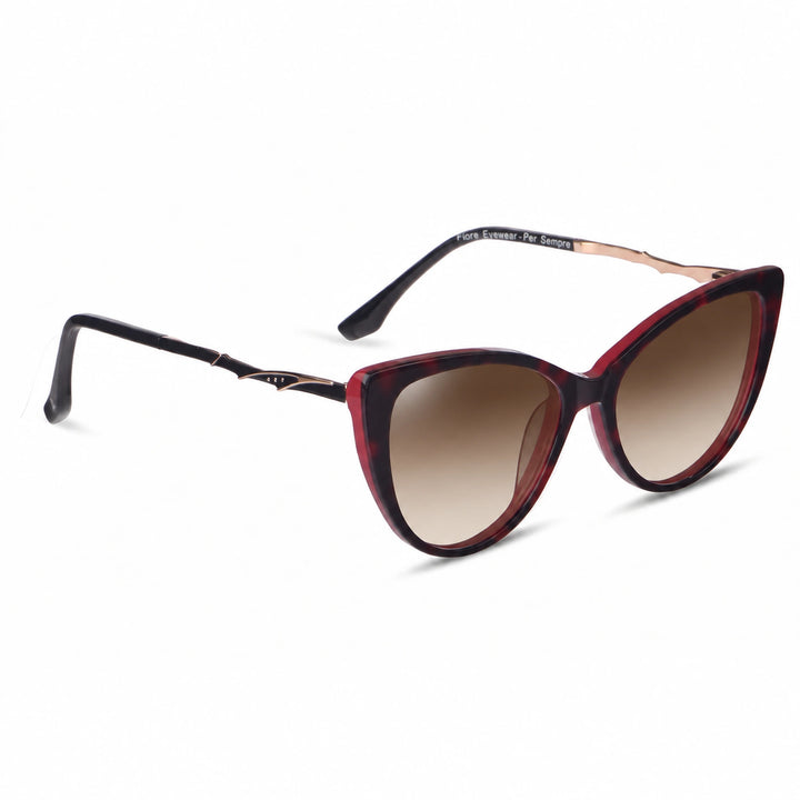 Lentes de sol Fiore 1010 Rojo cristal Gradiente Cafe polarizado vista tres cuartos mujer #color_gradiente-cafe