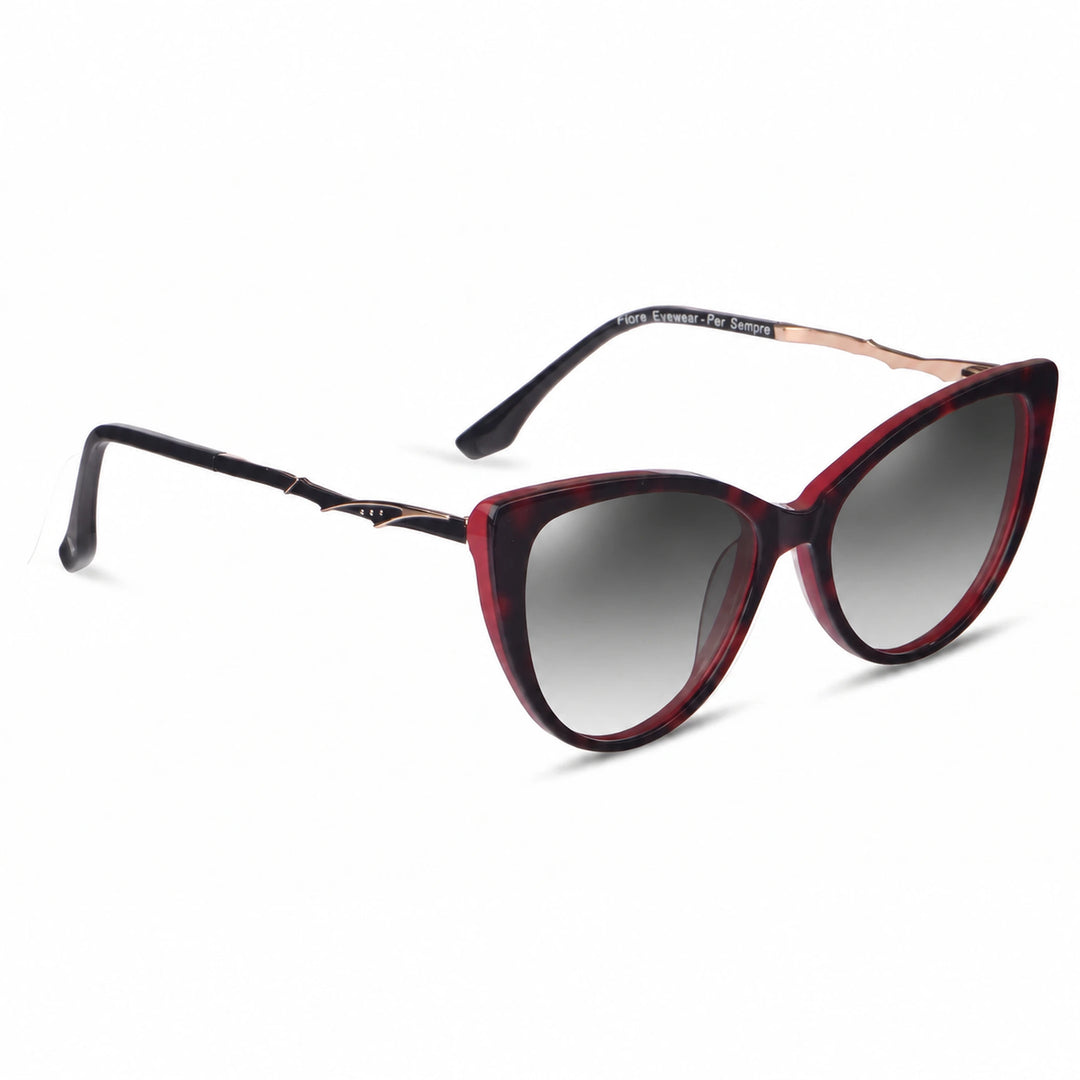 Lentes de sol Fiore 1010 Rojo cristal Gradiente Gris polarizado vista tres cuartos mujer #color_gradiente-gris