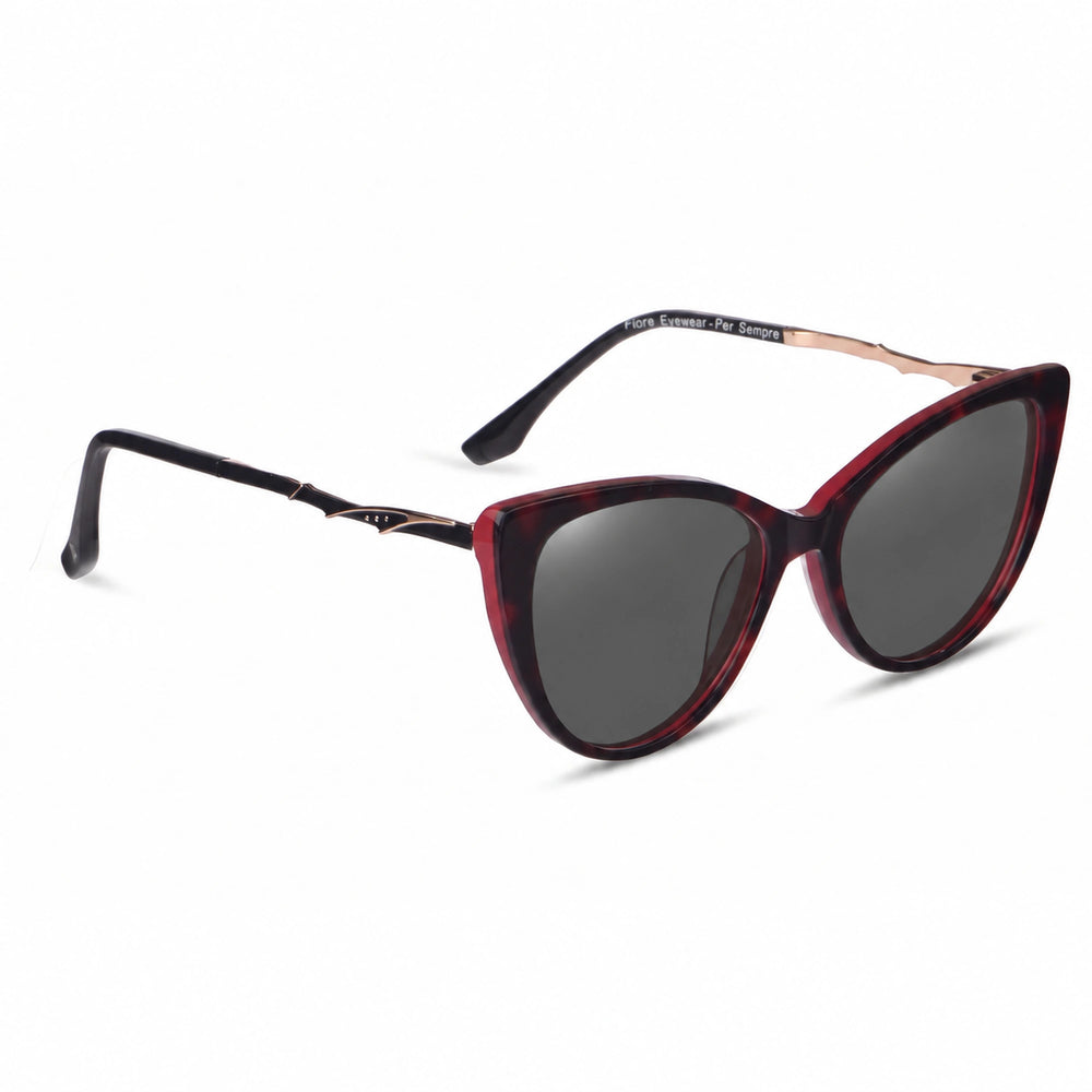 Lentes de sol Fiore 1010 Rojo cristal Negro polarizado vista tres cuartos mujer #color_negro