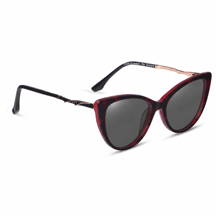 Lentes de sol Fiore 1010 Rojo cristal Negro polarizado vista tres cuartos mujer #color_negro