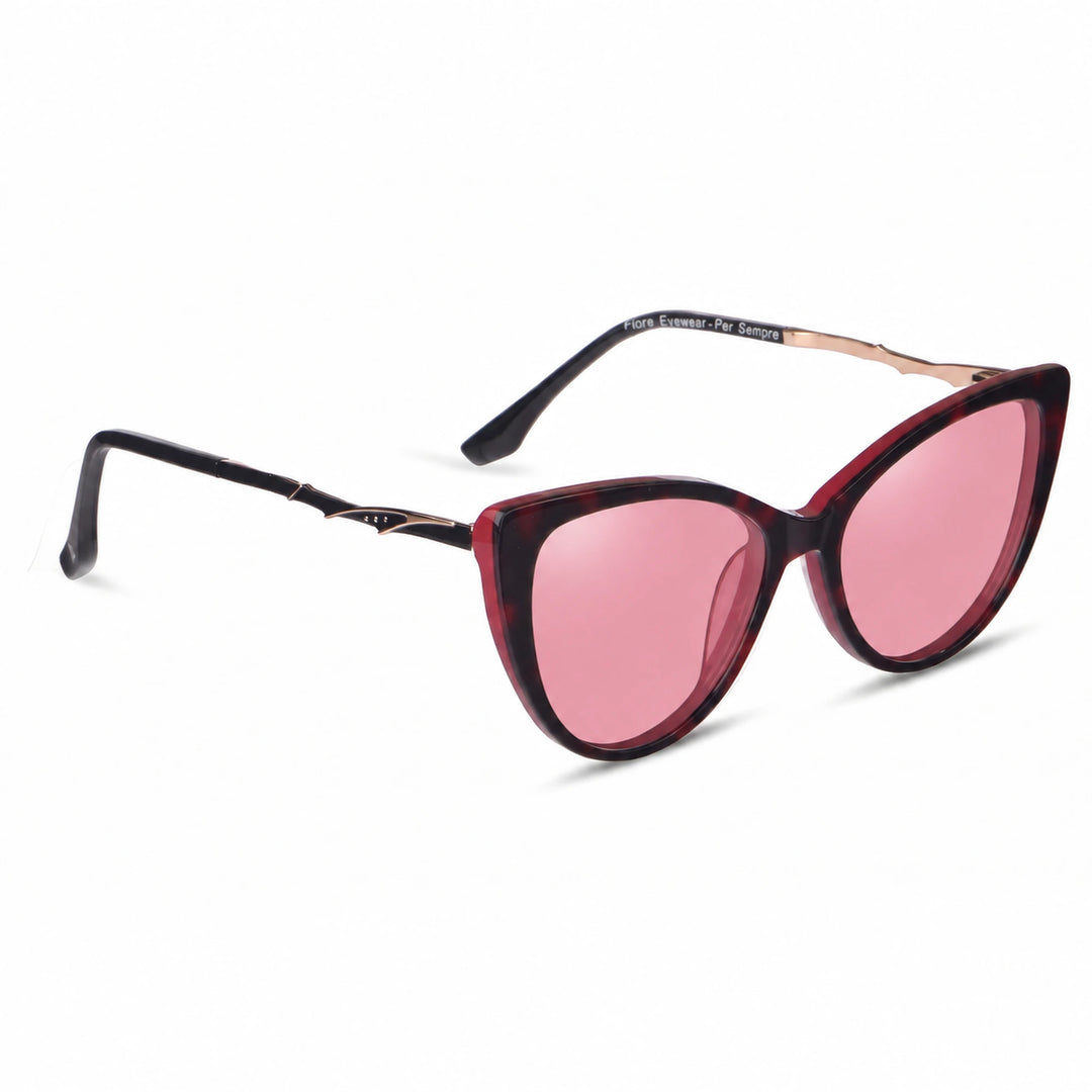 Lentes de sol Fiore 1010 Rojo cristal Rosado polarizado vista tres cuartos mujer #color_rosado