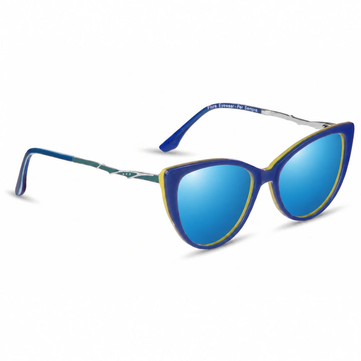 Lentes de sol Fiore 1010 Verde con cristal espejado azul polarizado UV400, vista en tres cuartos para mujer #color_espejado-azul