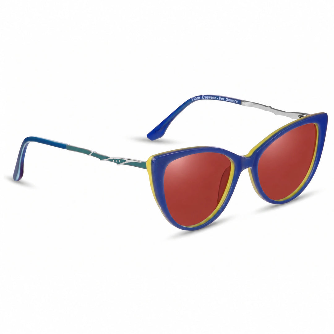 Lentes de sol Fiore 1010 Verde con cristal rojo polarizado UV400, vista en tres cuartos para mujer #color_rojo