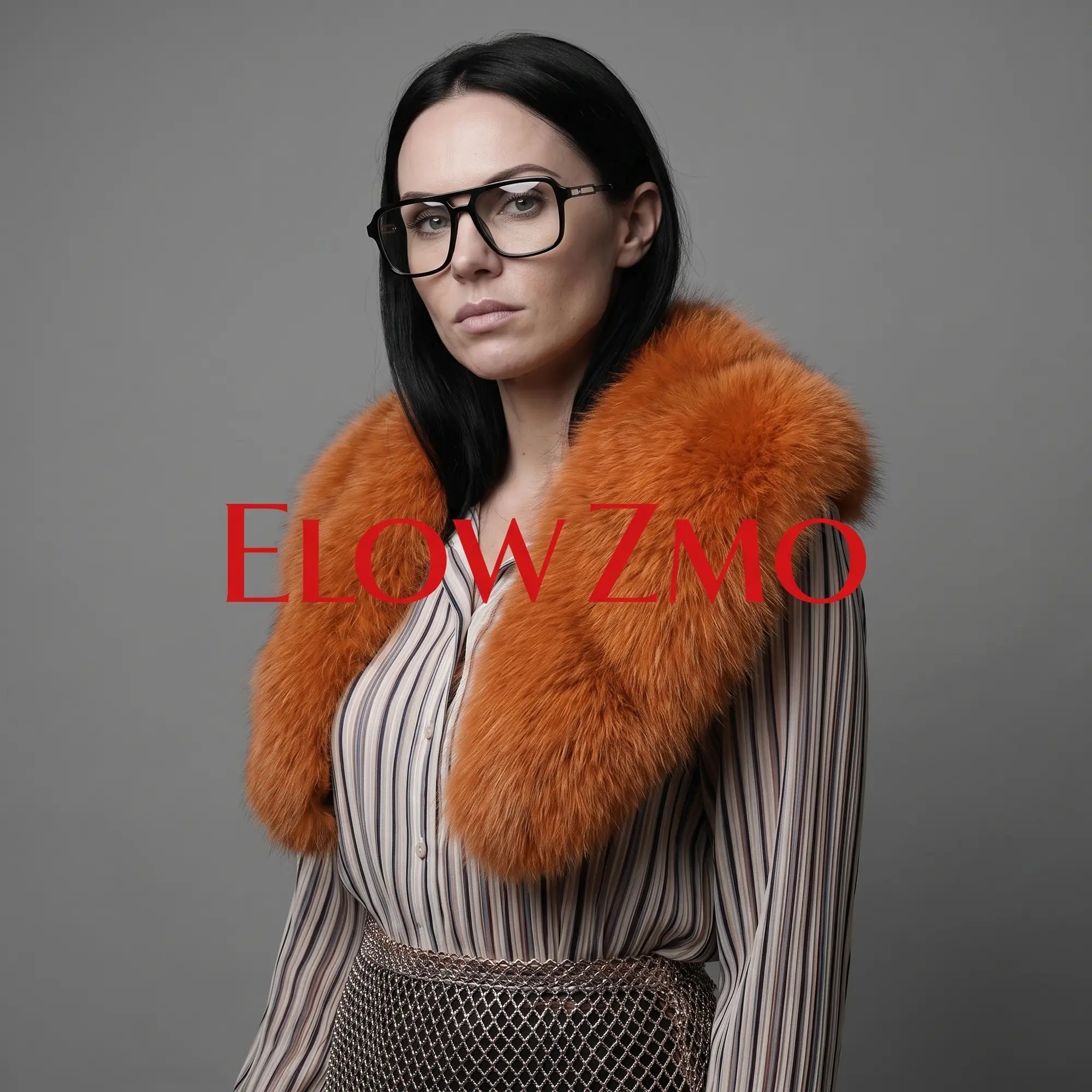 Anteojos Fiore 1014 en negro, en modelo – retrato de campaña, bold studio pose in vintage tweed