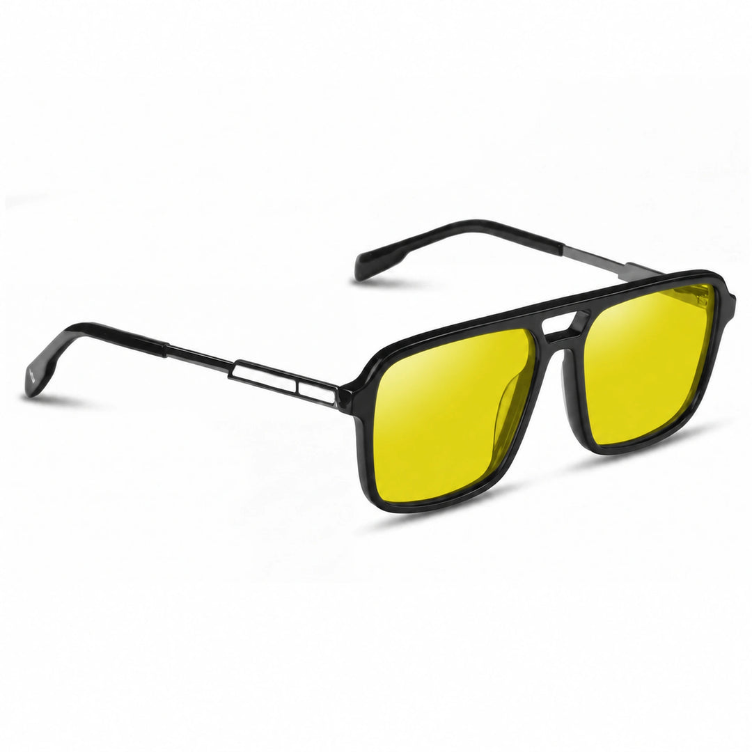 Lentes de sol Fiore 1014 Negro cristal Amarillo polarizado vista tres cuartos unisex #color_amarillo