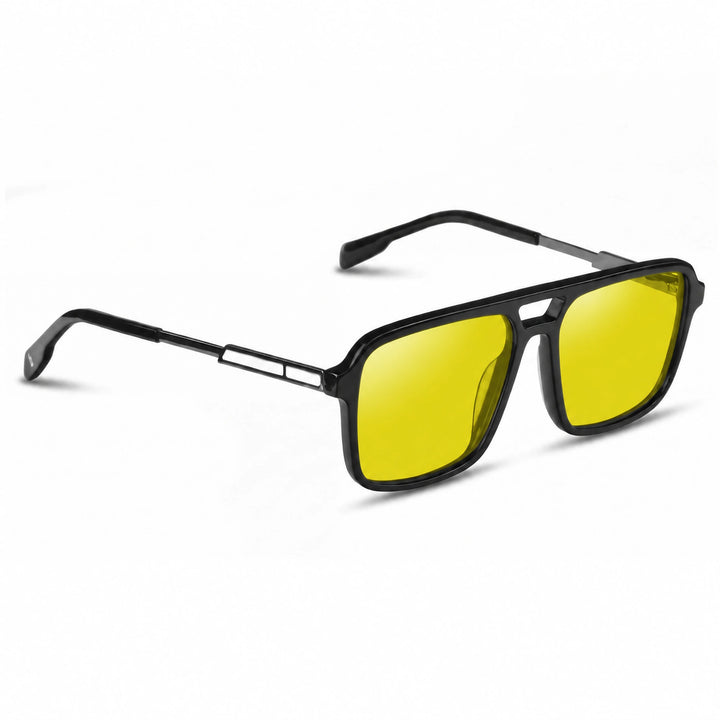 Lentes de sol Fiore 1014 Negro cristal Amarillo polarizado vista tres cuartos unisex #color_amarillo