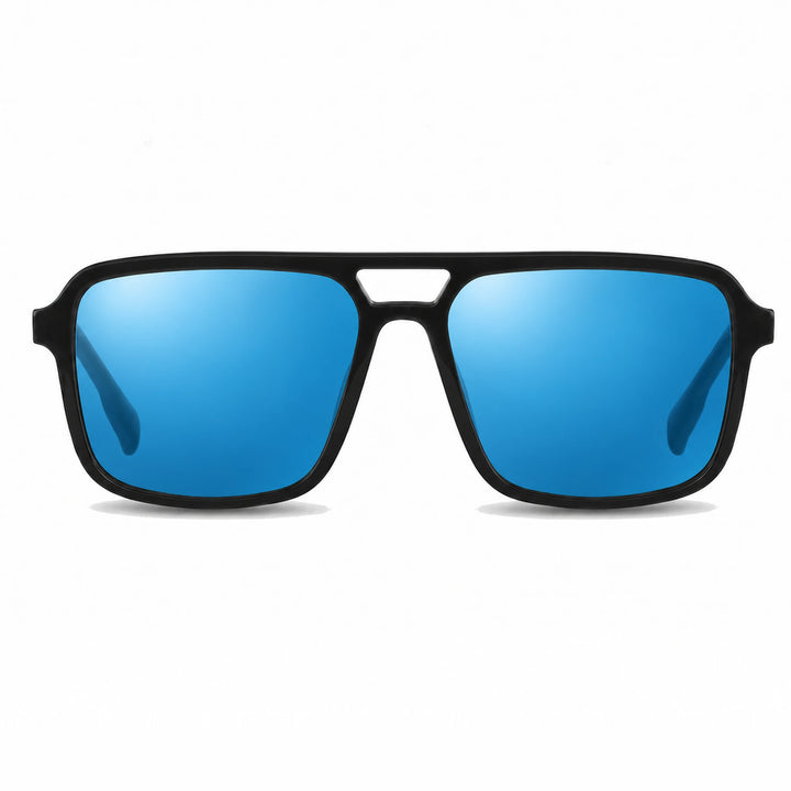 Lentes de sol Fiore 1014 Negro cristal Espejado Azul polarizado vista frontal unisex #color_espejado-azul #foto_frontal