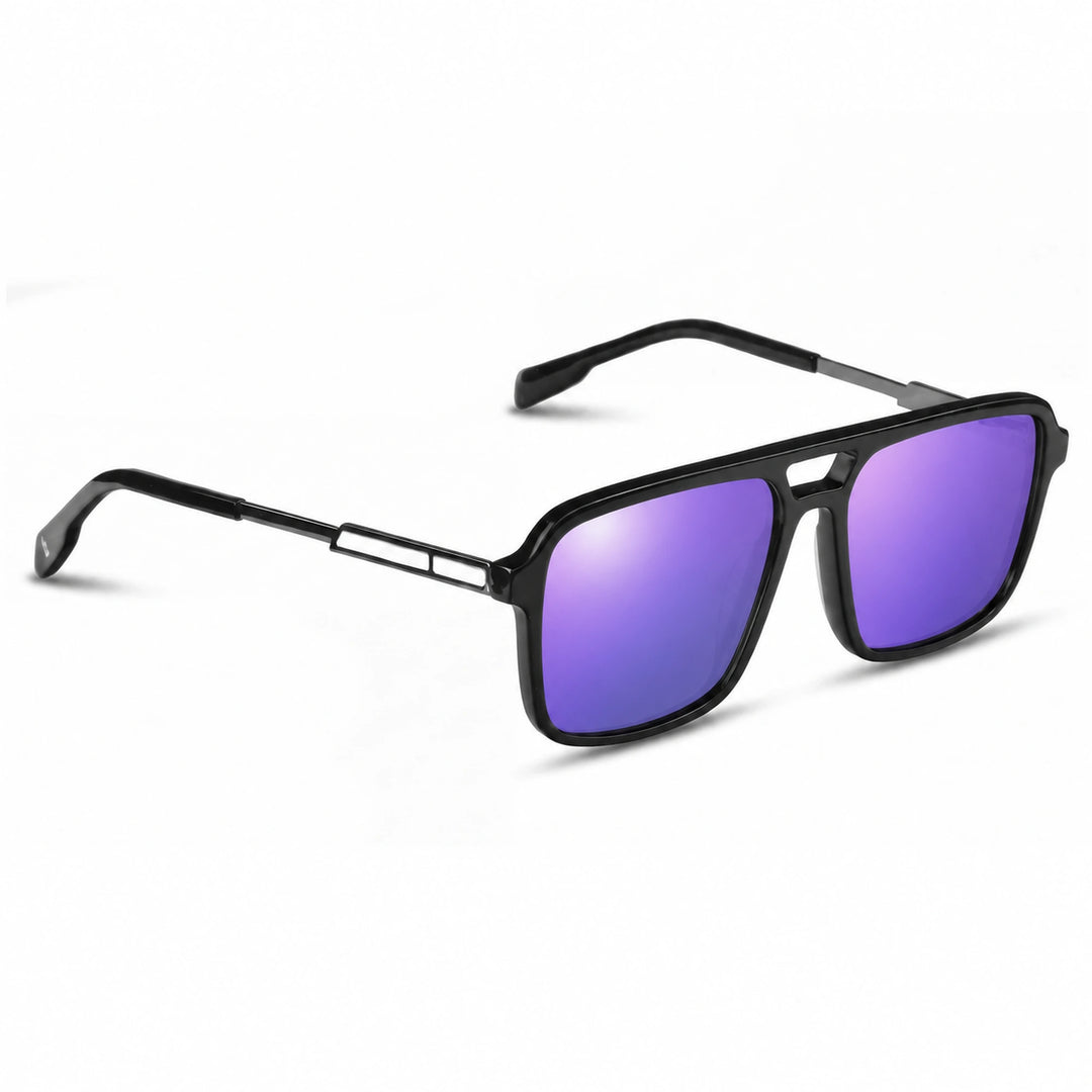Lentes de sol Fiore 1014 Negro cristal Espejado Morado polarizado vista tres cuartos unisex #color_espejado-morado