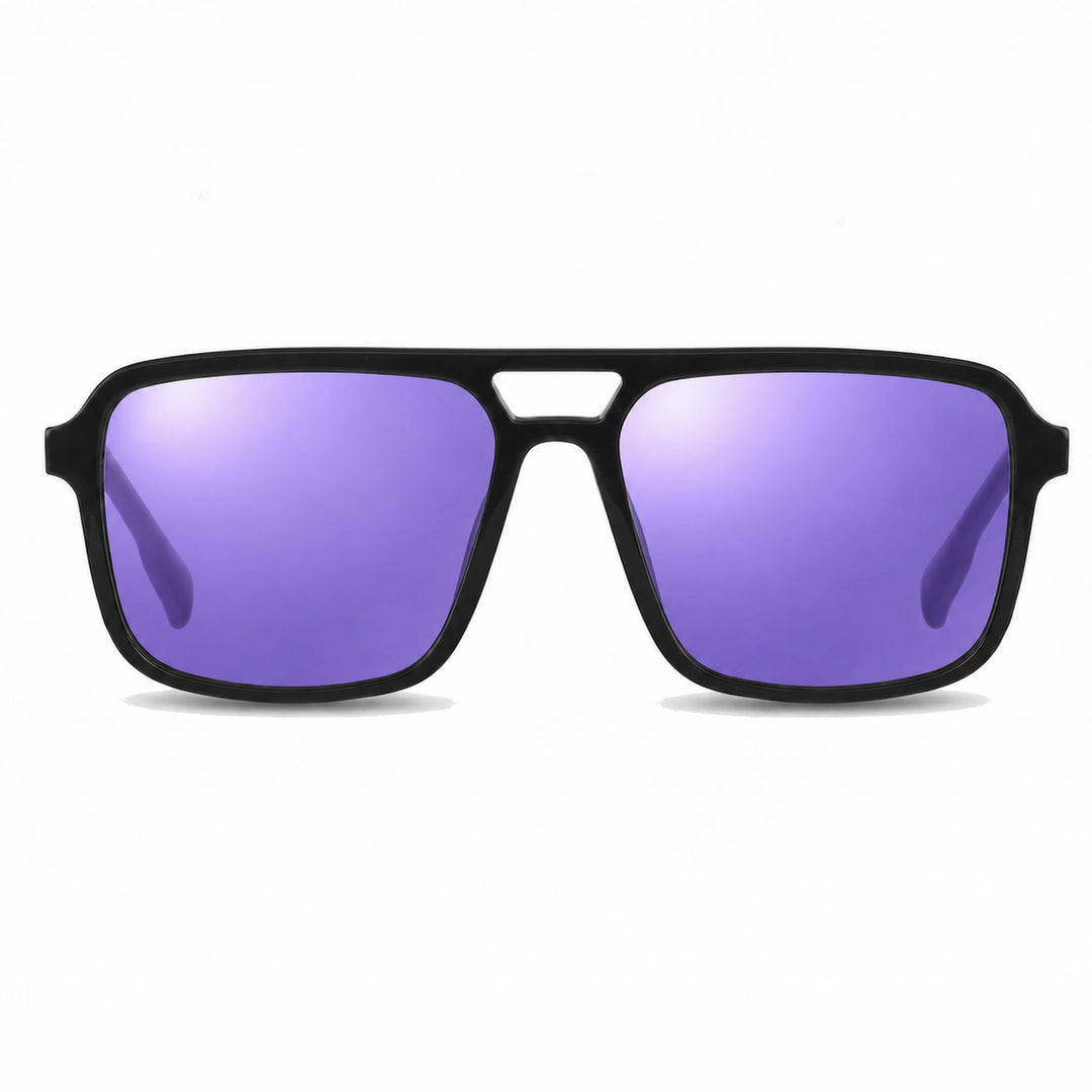 Lentes de sol Fiore 1014 Negro cristal Espejado Morado polarizado vista frontal unisex #color_espejado-morado #foto_frontal