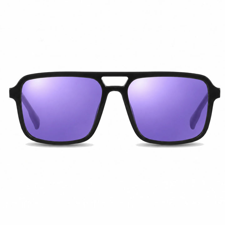 Lentes de sol Fiore 1014 Negro cristal Espejado Morado polarizado vista frontal unisex #color_espejado-morado #foto_frontal