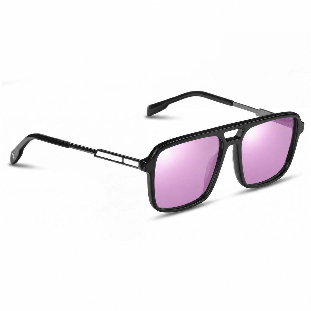 Lentes de sol Fiore 1014 Negro cristal Espejado Rosado polarizado vista tres cuartos unisex #color_espejado-rosado