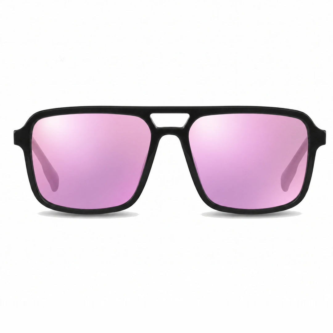 Lentes de sol Fiore 1014 Negro cristal Espejado Rosado polarizado vista frontal unisex #color_espejado-rosado #foto_frontal
