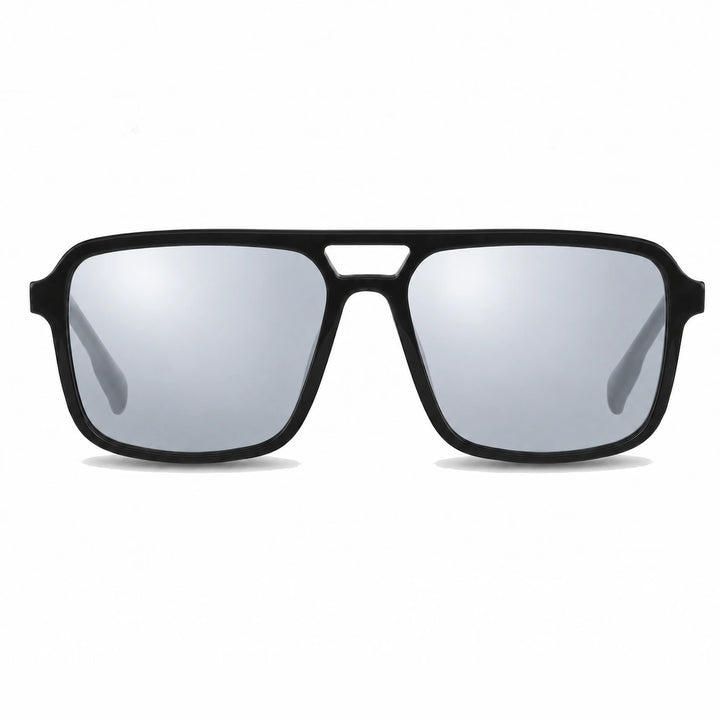 Lentes de sol Fiore 1014 Negro cristal Espejado Silver polarizado vista frontal unisex #color_espejado-silver #foto_frontal