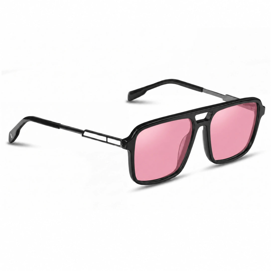 Lentes de sol Fiore 1014 Negro cristal Rosado polarizado vista tres cuartos unisex #color_rosado