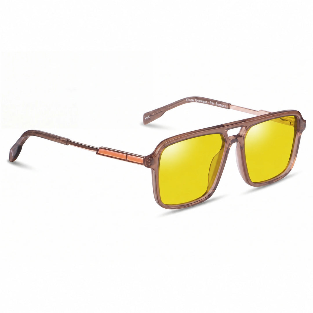 Lentes de sol Fiore 1014 Brown cristal Amarillo polarizado vista tres cuartos unisex #color_amarillo