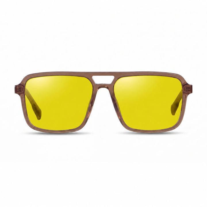 Lentes de sol Fiore 1014 Brown cristal Amarillo polarizado vista frontal unisex #color_amarillo #foto_frontal