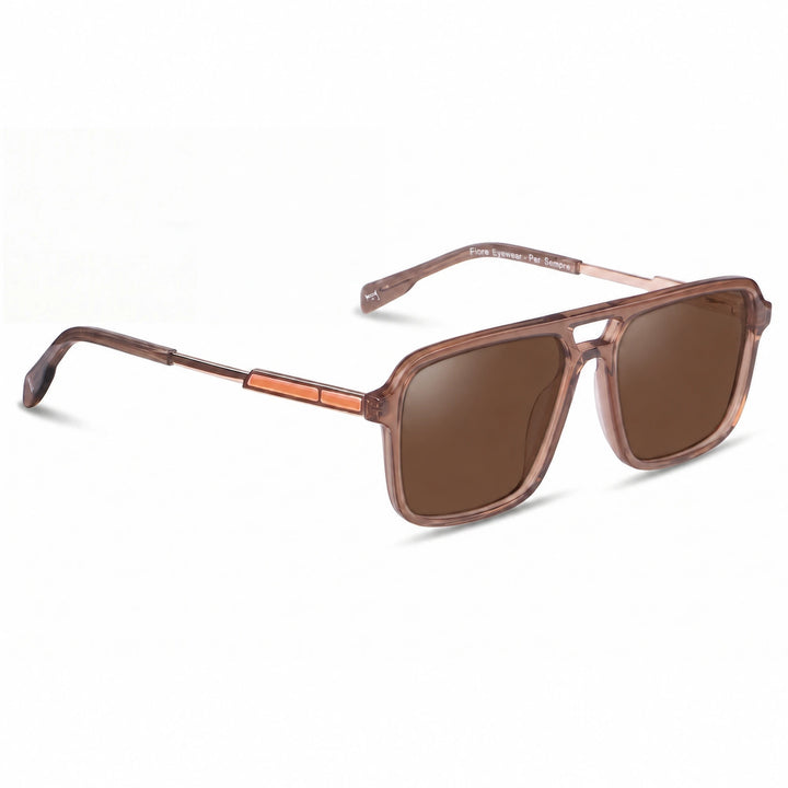 Lentes de sol Fiore 1014 Brown cristal Cafe polarizado vista tres cuartos unisex #color_cafe