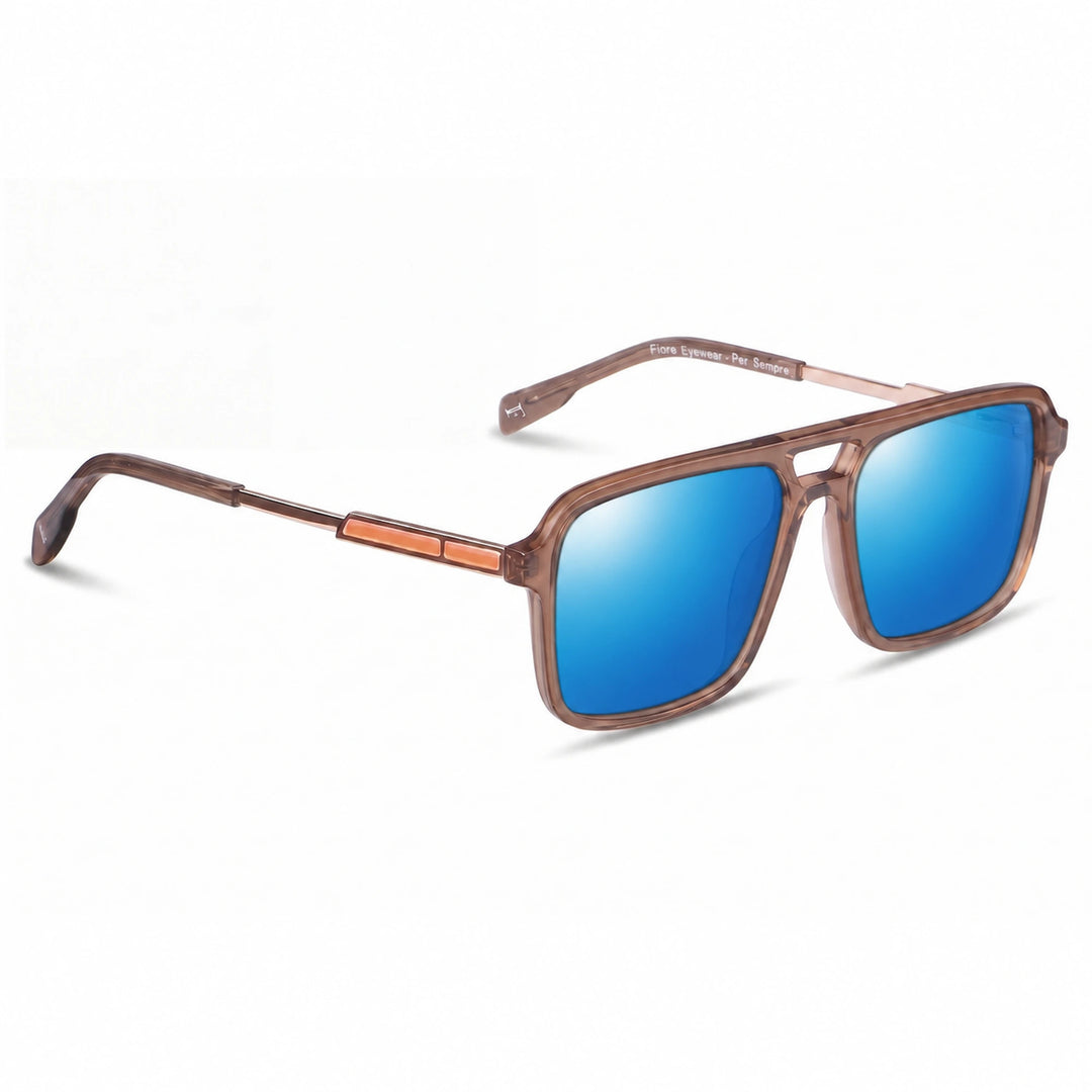 Lentes de sol Fiore 1014 Brown cristal Espejado Azul polarizado vista tres cuartos unisex #color_espejado-azul