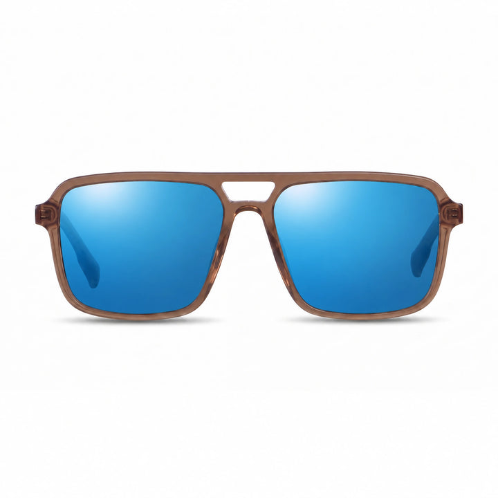 Lentes de sol Fiore 1014 Brown cristal Espejado Azul polarizado vista frontal unisex #color_espejado-azul #foto_frontal