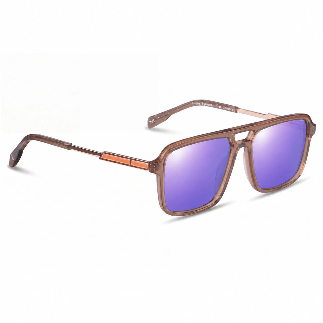 Lentes de sol Fiore 1014 Brown cristal Espejado Morado polarizado vista tres cuartos unisex #color_espejado-morado