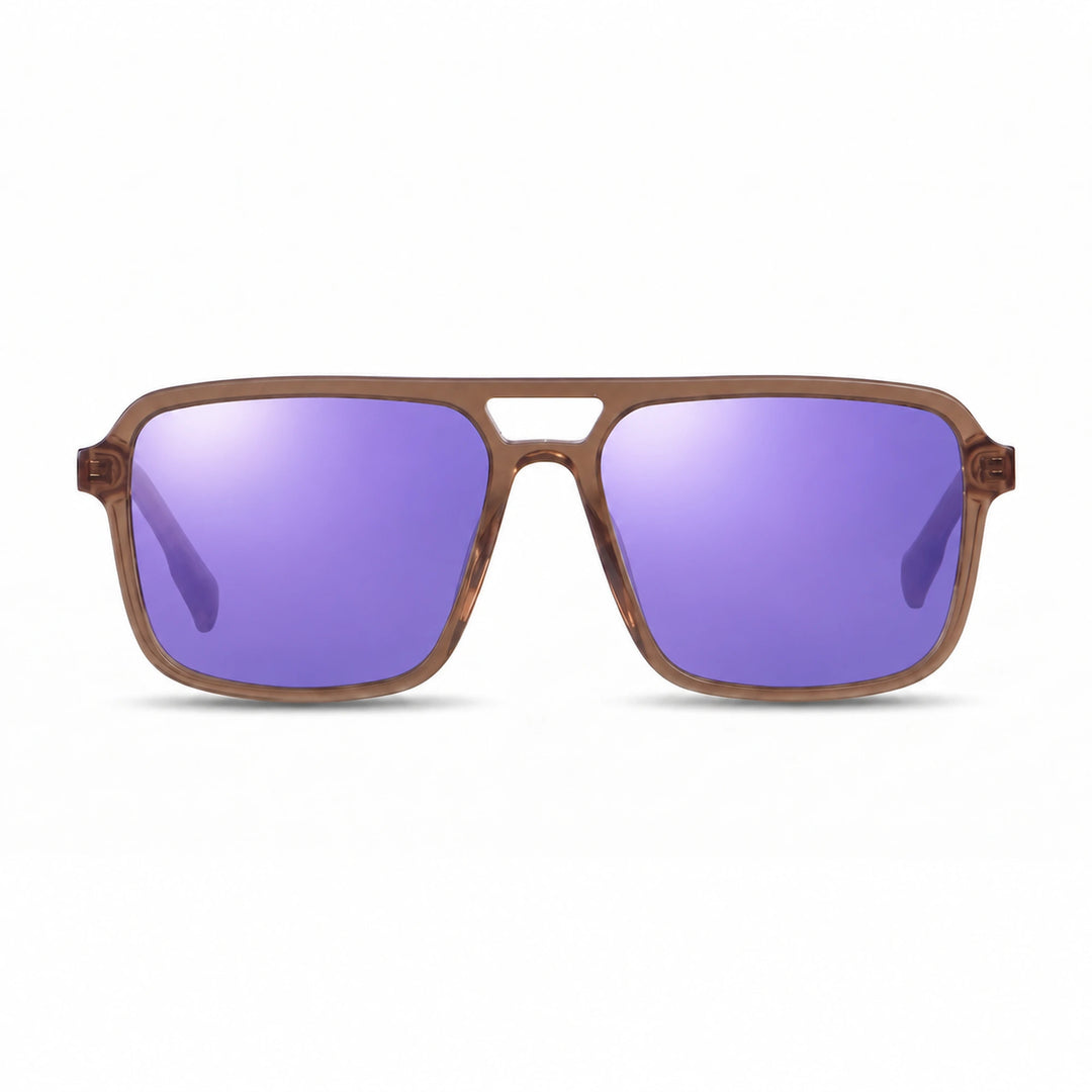 Lentes de sol Fiore 1014 Brown cristal Espejado Morado polarizado vista frontal unisex #color_espejado-morado #foto_frontal