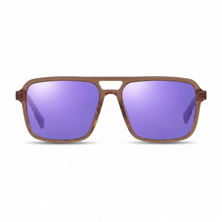 Lentes de sol Fiore 1014 Brown cristal Espejado Morado polarizado vista frontal unisex #color_espejado-morado #foto_frontal