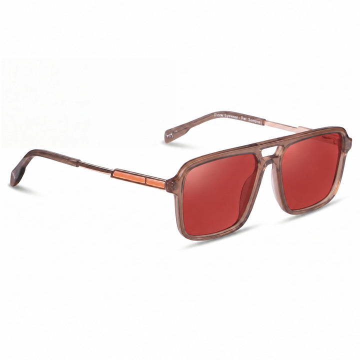 Lentes de sol Fiore 1014 Brown cristal Rojo polarizado vista tres cuartos unisex #color_rojo
