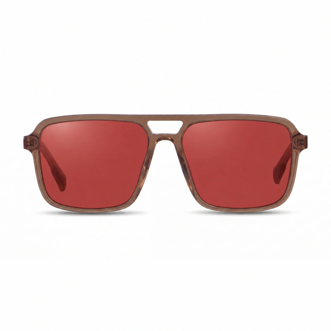 Lentes de sol Fiore 1014 Brown cristal Rojo polarizado vista frontal unisex #color_rojo #foto_frontal