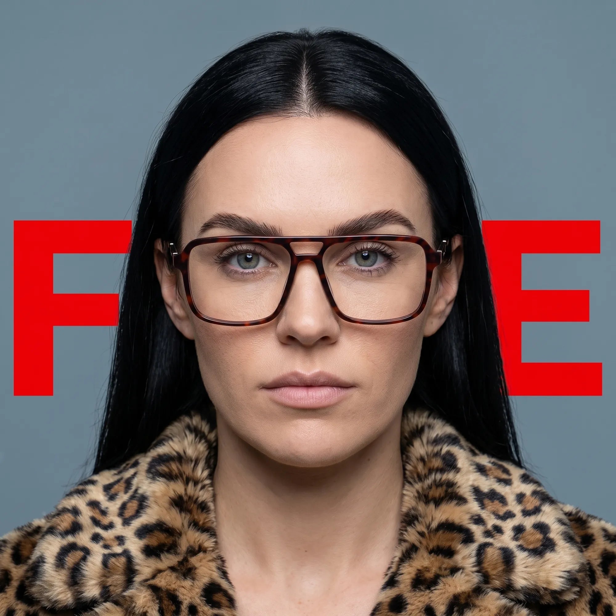 Anteojos Fiore 1014 en tortoiseshell, en modelo – retrato de campaña, studio portrait with sculptural styling